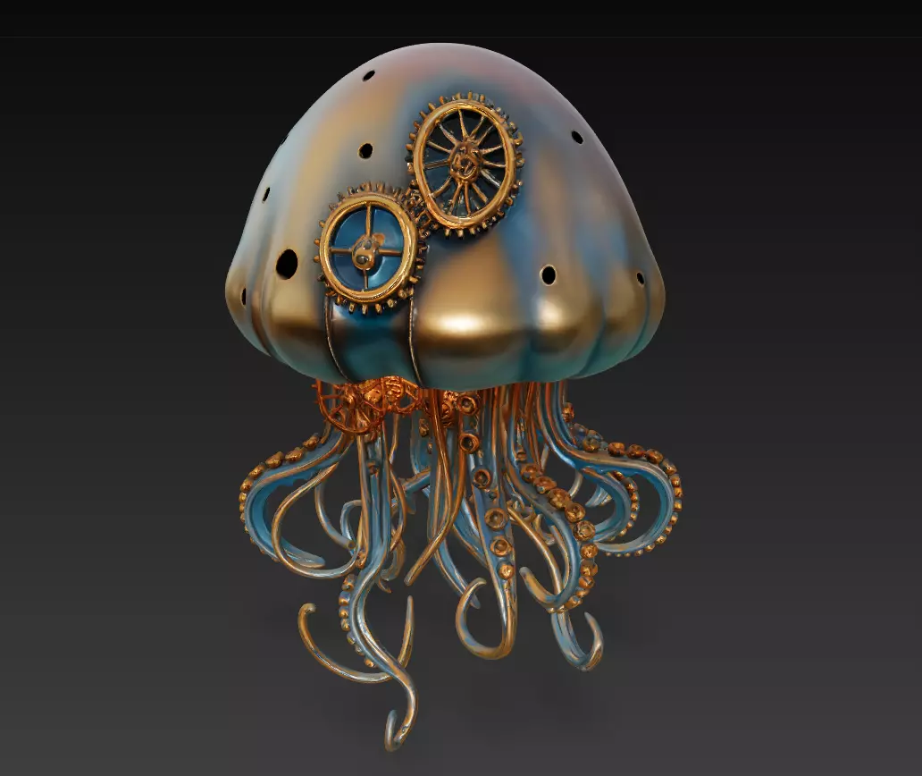 Steampunk Jellyfish - Stylized Nautical Sculpture 3D print model_7