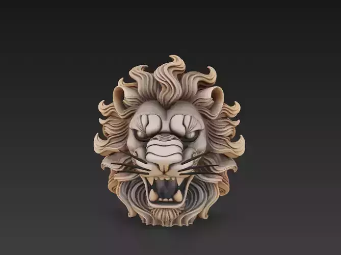 Roaring Lion Bust - Tribal Fantasy Sculpture and CGI 3D print model