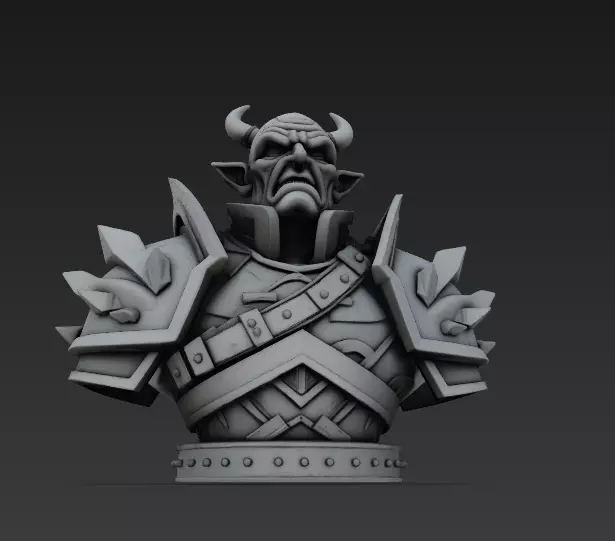 Orc Warrior Bust - Horned Armored Fantasy Sculpture 3D print model_3