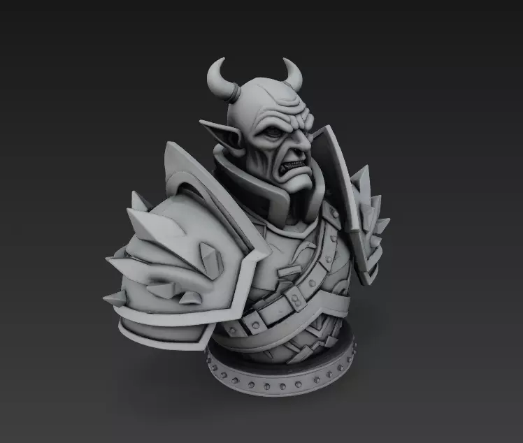 Orc Warrior Bust - Horned Armored Fantasy Sculpture 3D print model_0