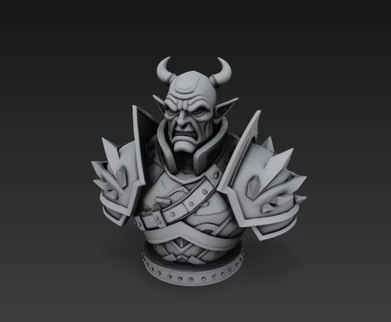 Orc Warrior Bust - Horned Armored Fantasy Sculpture 3D print model_10