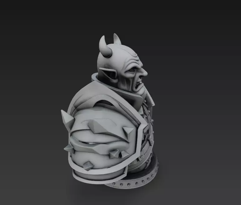 Orc Warrior Bust - Horned Armored Fantasy Sculpture 3D print model_4