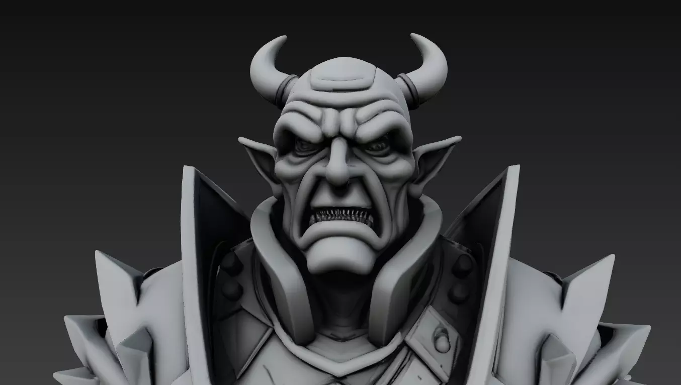 Orc Warrior Bust - Horned Armored Fantasy Sculpture 3D print model_7