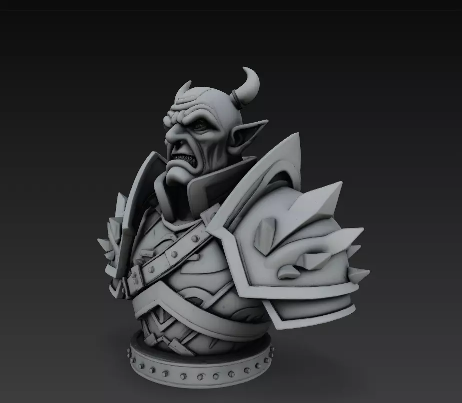 Orc Warrior Bust - Horned Armored Fantasy Sculpture 3D print model_8