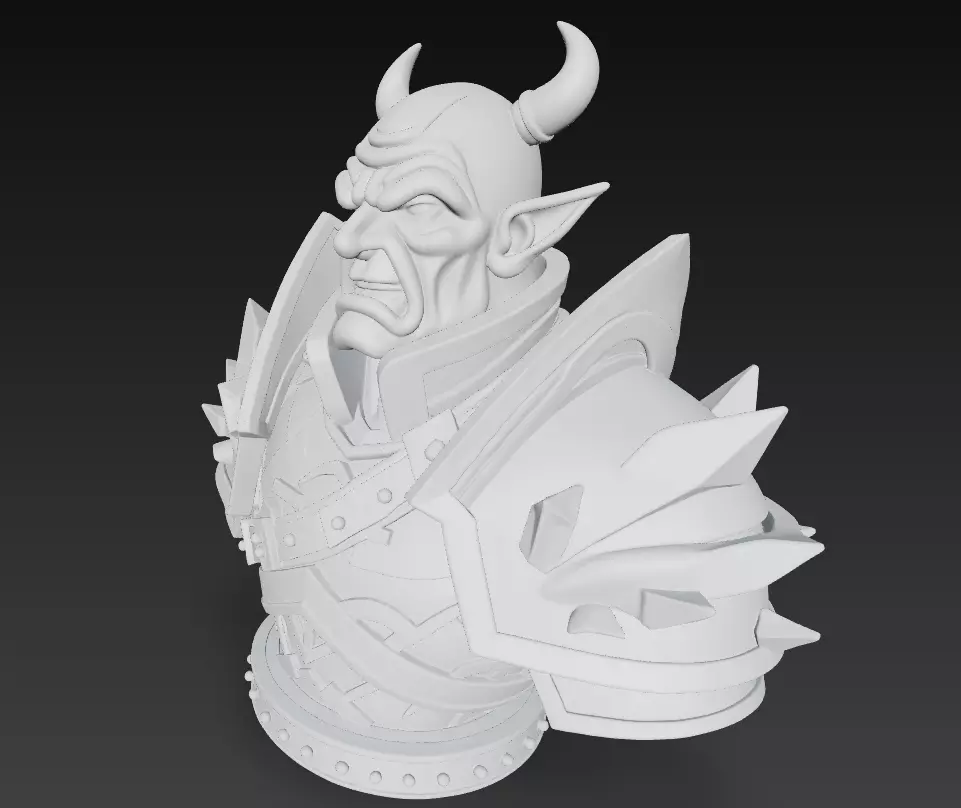 Orc Warrior Bust - Horned Armored Fantasy Sculpture 3D print model_1