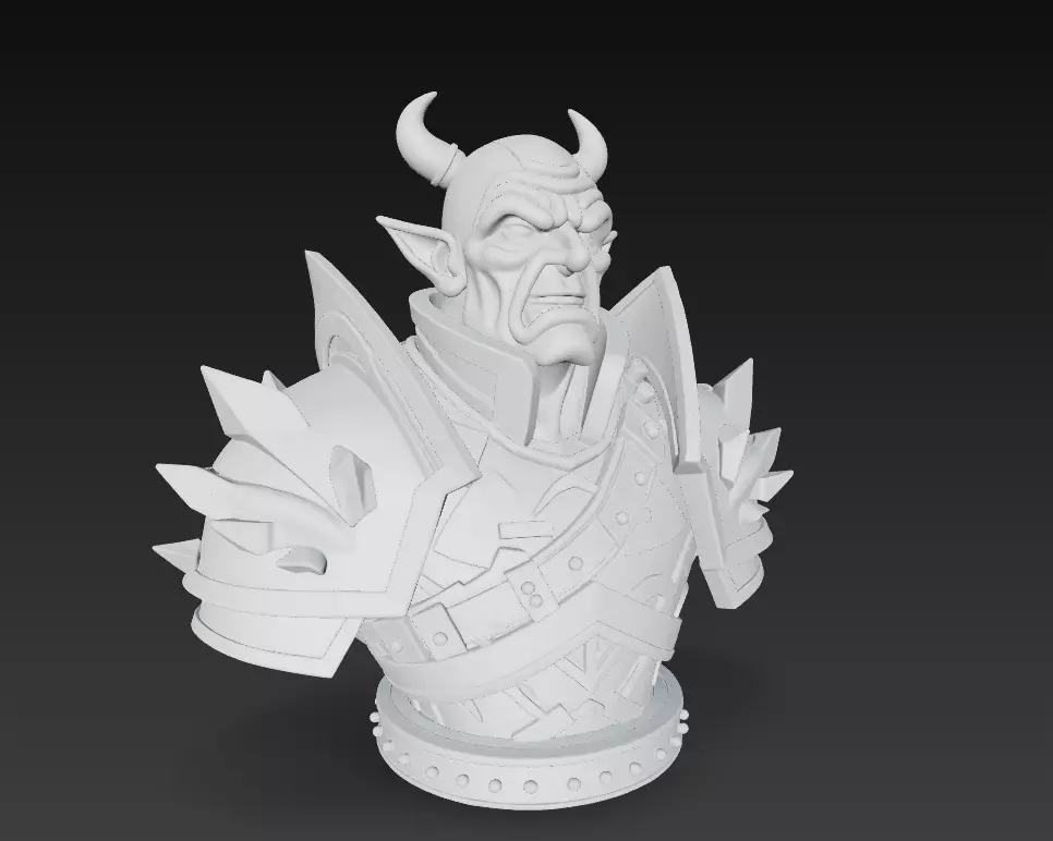 Orc Warrior Bust - Horned Armored Fantasy Sculpture 3D print model_9