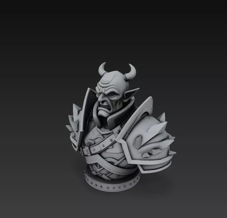 Orc Warrior Bust - Horned Armored Fantasy Sculpture 3D print model_2