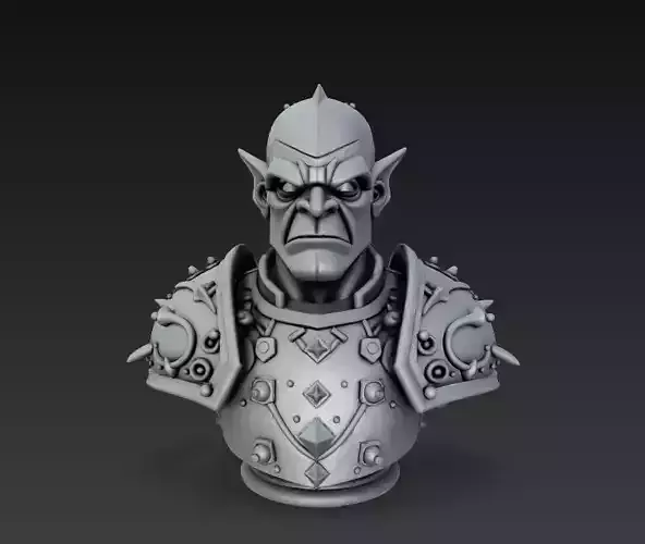 Orc Warrior Bust - Armored Battle Commander Sculpture 3D print model