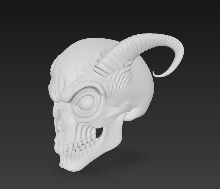 Horned Demon Skull Stylized Evil Fantasy Sculpture 3D Model 3D print model_10