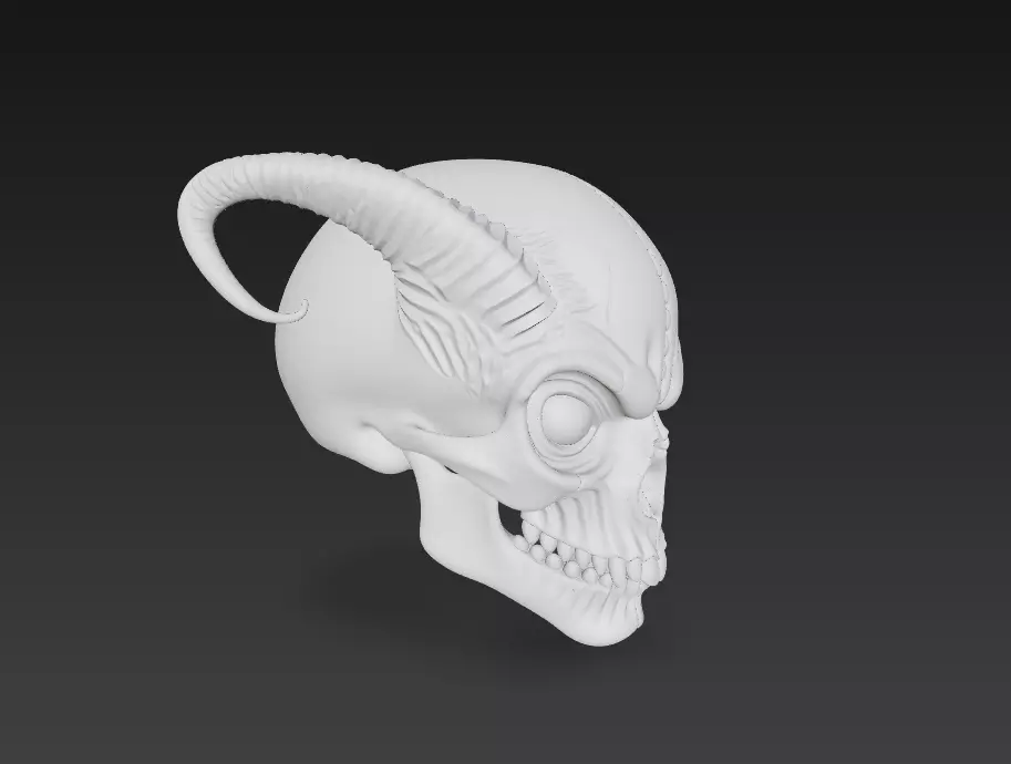 Horned Demon Skull Stylized Evil Fantasy Sculpture 3D Model 3D print model_11