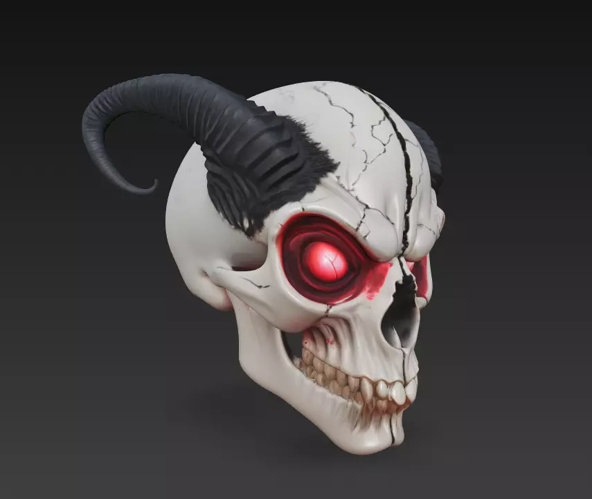 Horned Demon Skull Stylized Evil Fantasy Sculpture 3D Model 3D print model_1