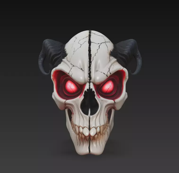 Horned Demon Skull Stylized Evil Fantasy Sculpture 3D Model 3D print model_0