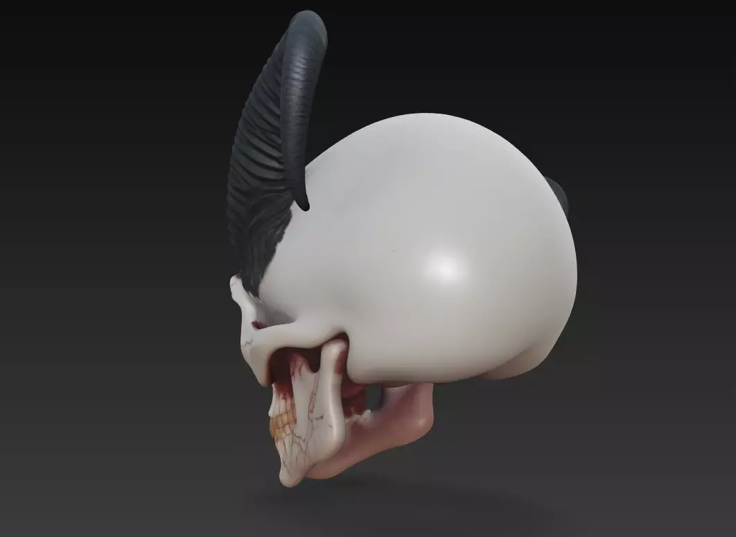 Horned Demon Skull Stylized Evil Fantasy Sculpture 3D Model 3D print model_7