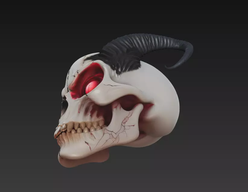 Horned Demon Skull Stylized Evil Fantasy Sculpture 3D Model 3D print model_3