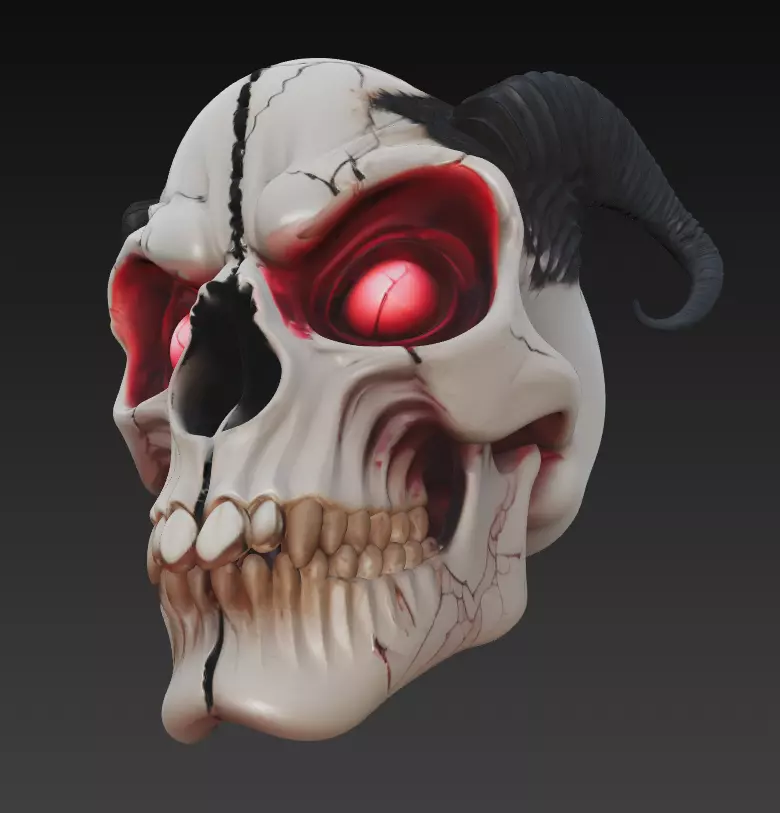 Horned Demon Skull Stylized Evil Fantasy Sculpture 3D Model 3D print model_5
