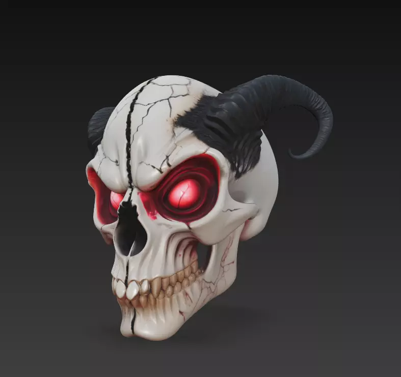 Horned Demon Skull Stylized Evil Fantasy Sculpture 3D Model 3D print model_2