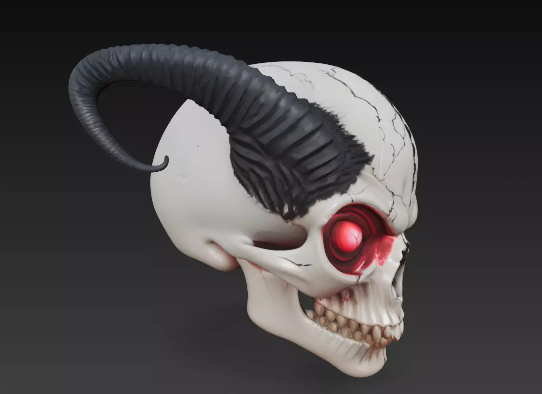 Horned Demon Skull Stylized Evil Fantasy Sculpture 3D Model 3D print model_6