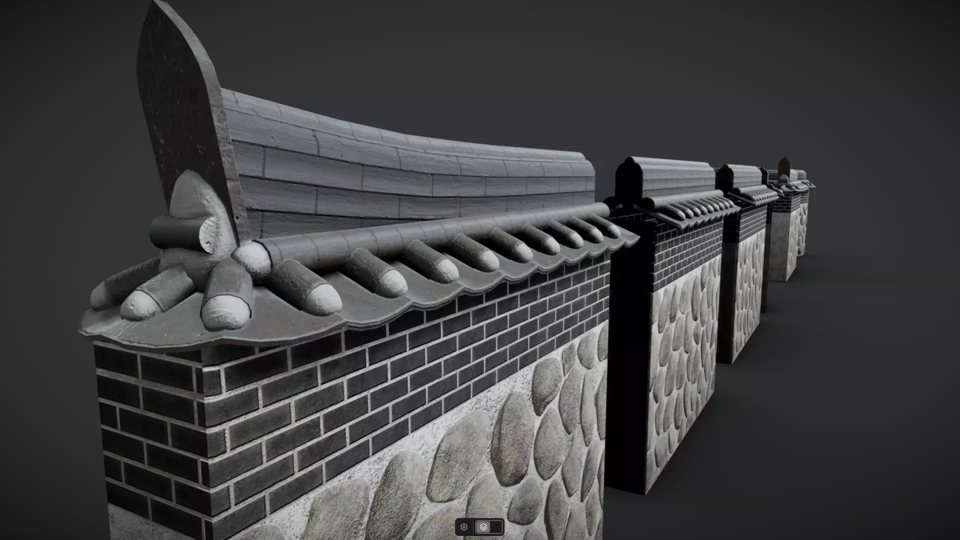 Korean Traditional Hanok Wall 02 Low-poly 3D model_8