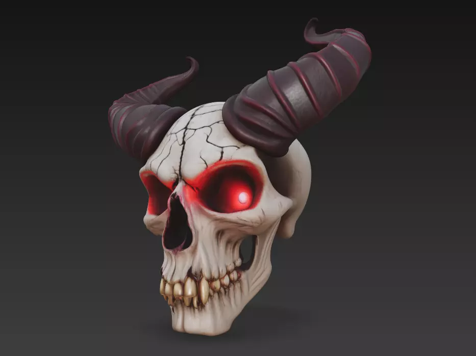 Horned Skull - Demonic Fantasy Mask Sculpture 3D print model_5