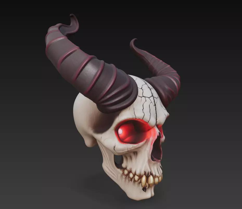 Horned Skull - Demonic Fantasy Mask Sculpture 3D print model_1