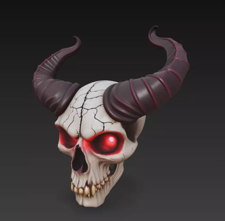 Horned Skull - Demonic Fantasy Mask Sculpture 3D print model_7