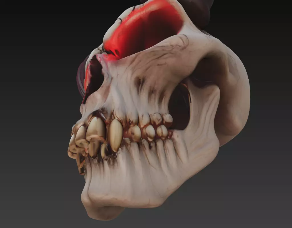 Horned Skull - Demonic Fantasy Mask Sculpture 3D print model_3