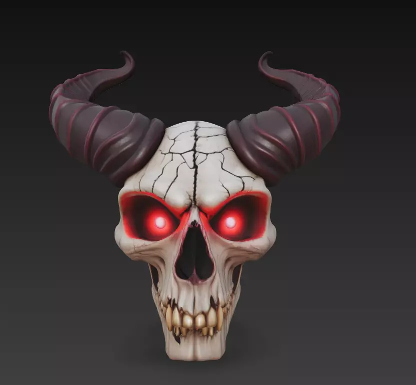 Horned Skull - Demonic Fantasy Mask Sculpture 3D print model_0