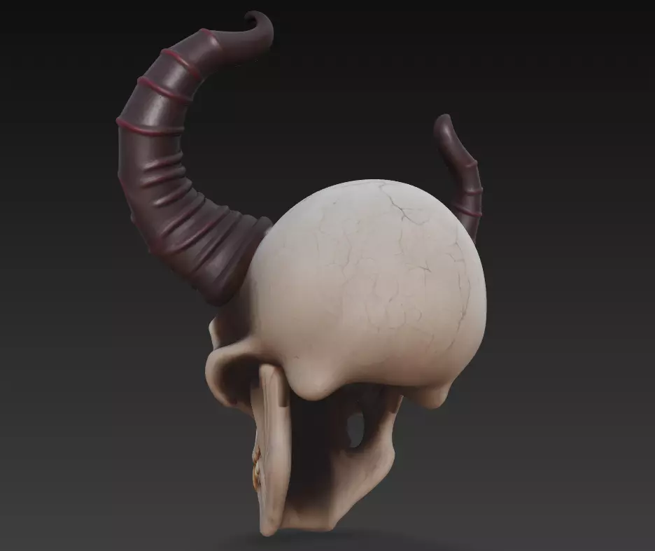 Horned Skull - Demonic Fantasy Mask Sculpture 3D print model_6