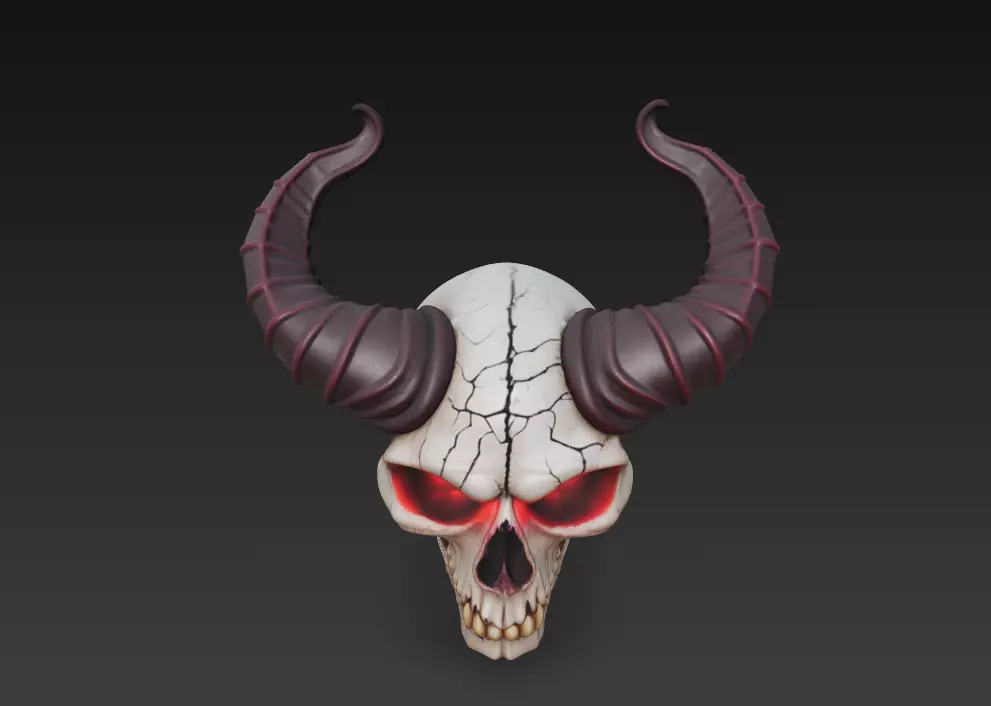 Horned Skull - Demonic Fantasy Mask Sculpture 3D print model_8