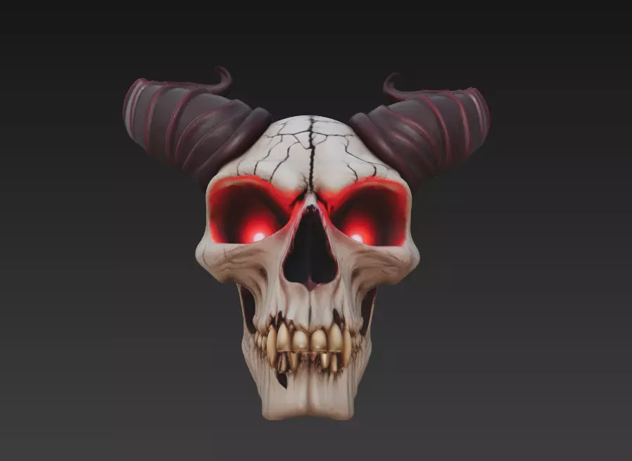 Horned Skull - Demonic Fantasy Mask Sculpture 3D print model_2