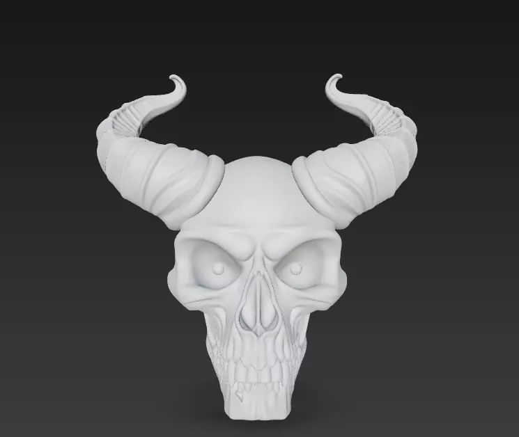 Horned Skull - Demonic Fantasy Mask Sculpture 3D print model_10