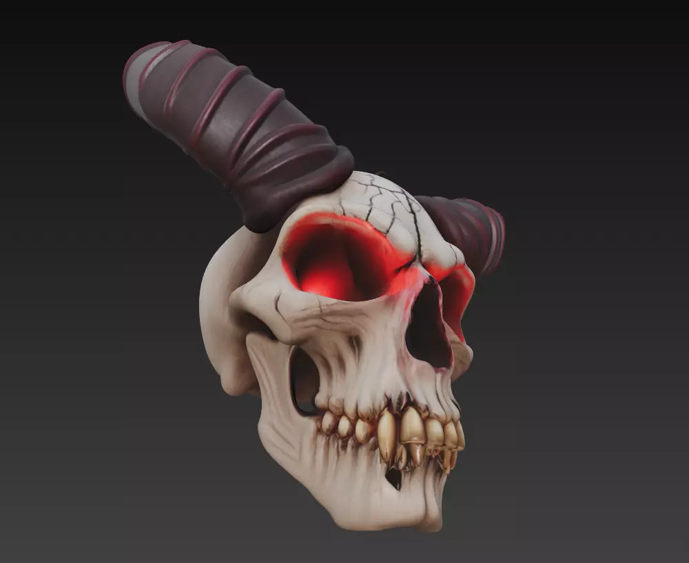 Horned Skull - Demonic Fantasy Mask Sculpture 3D print model_4