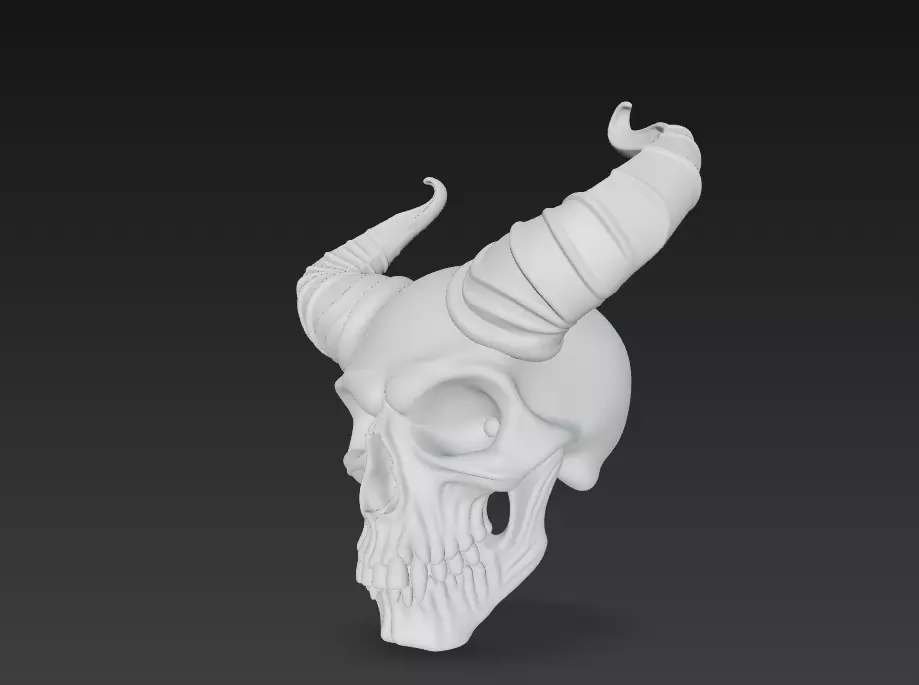 Horned Skull - Demonic Fantasy Mask Sculpture 3D print model_11
