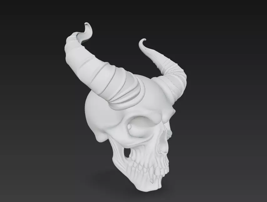 Horned Skull - Demonic Fantasy Mask Sculpture 3D print model_9