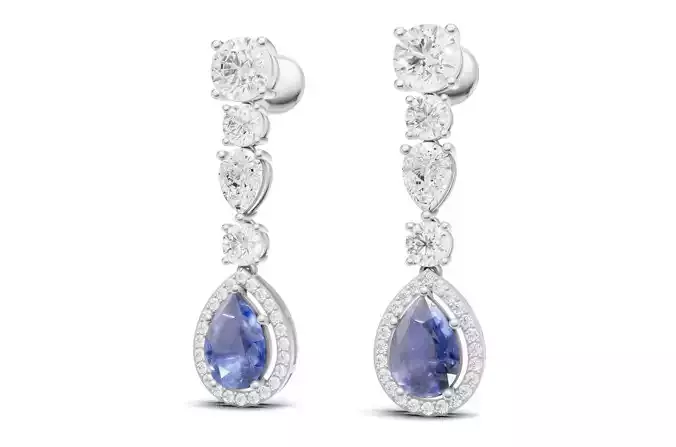 Pear Cut Blue Sapphire and Diamond Drop Earrings For Women 3D print model