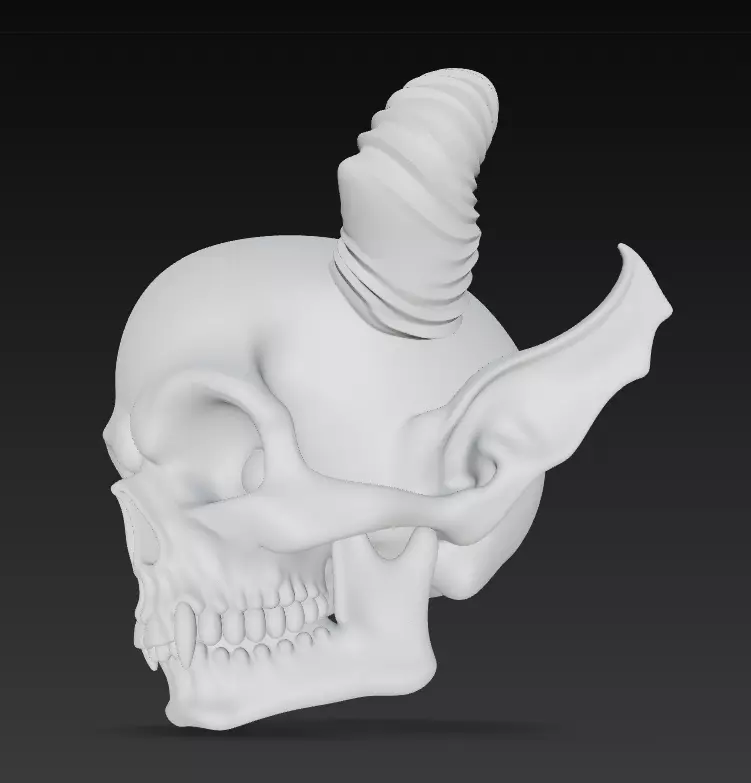 Horned Demon Skull with Long Ears - Stylized Fantasy 3D print model_10