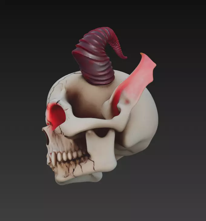 Horned Demon Skull with Long Ears - Stylized Fantasy 3D print model_2