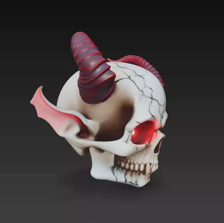 Horned Demon Skull with Long Ears - Stylized Fantasy 3D print model_6