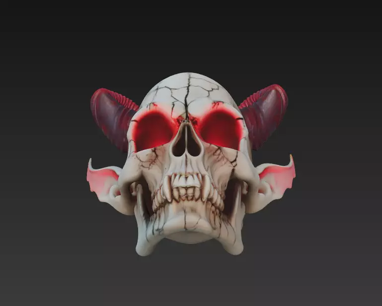 Horned Demon Skull with Long Ears - Stylized Fantasy 3D print model_4