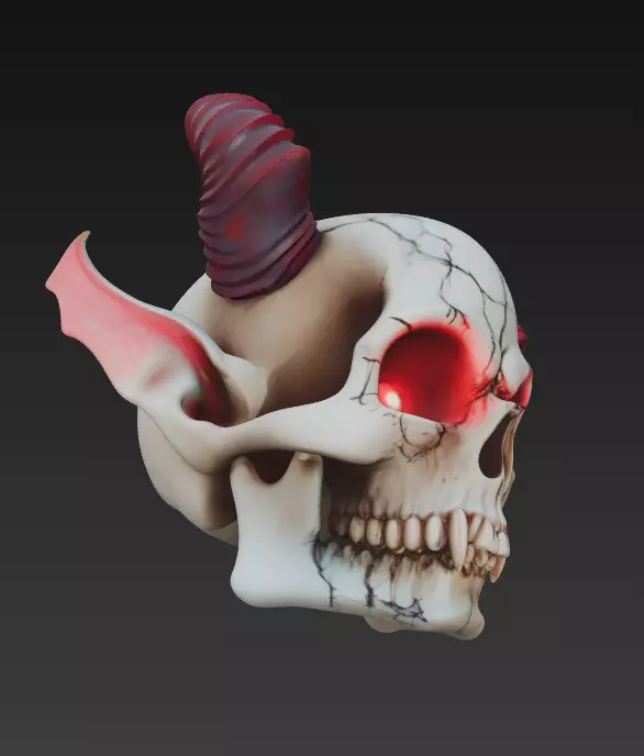 Horned Demon Skull with Long Ears - Stylized Fantasy 3D print model_3