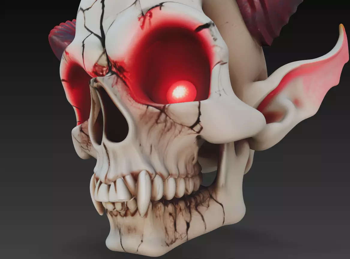 Horned Demon Skull with Long Ears - Stylized Fantasy 3D print model_7