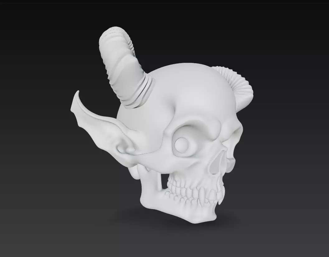Horned Demon Skull with Long Ears - Stylized Fantasy 3D print model_9
