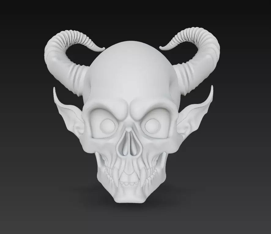 Horned Demon Skull with Long Ears - Stylized Fantasy 3D print model_11