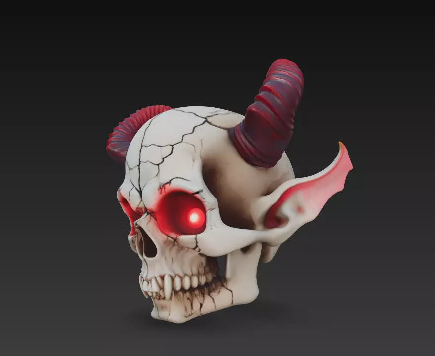 Horned Demon Skull with Long Ears - Stylized Fantasy 3D print model_1
