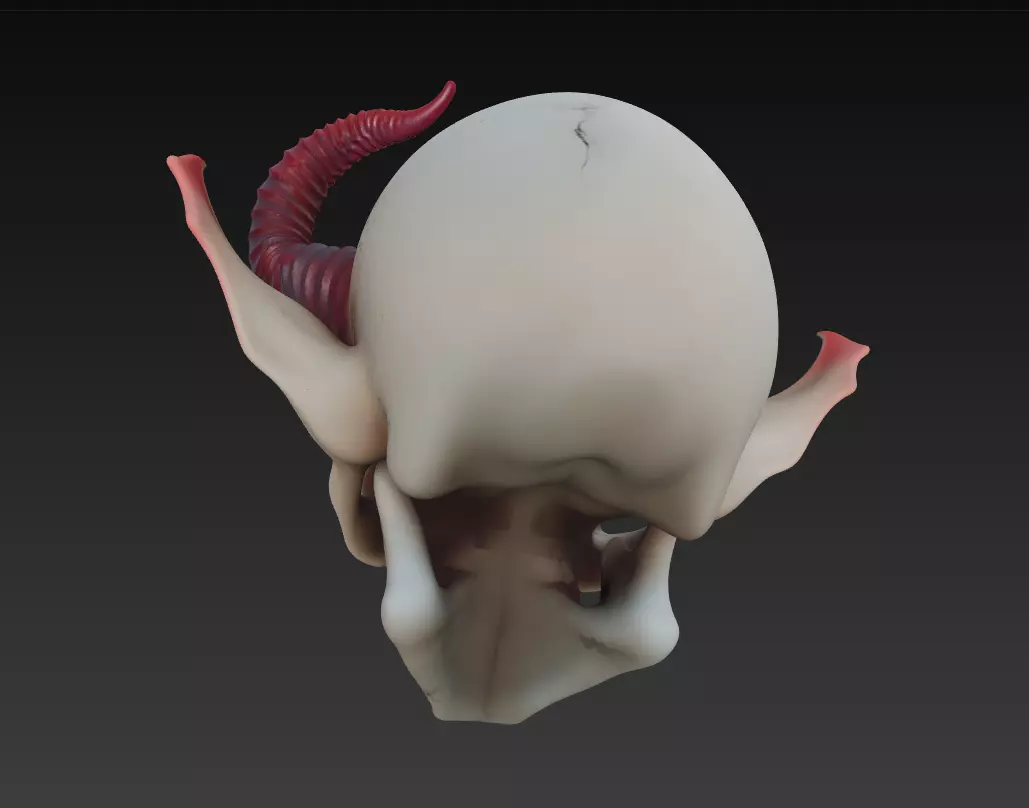 Horned Demon Skull with Long Ears - Stylized Fantasy 3D print model_8