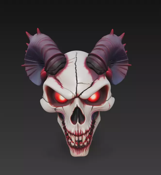 Horned Evil Skull - Demon Overlord Sculpture with Glowing Eyes 3D print model_2