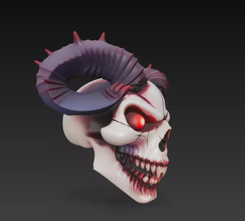 Horned Evil Skull - Demon Overlord Sculpture with Glowing Eyes 3D print model_4