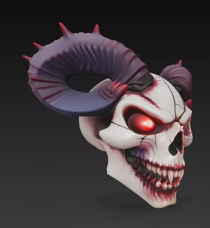 Horned Evil Skull - Demon Overlord Sculpture with Glowing Eyes 3D print model_0
