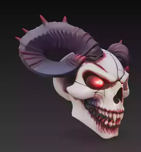 Horned Evil Skull - Demon Overlord Sculpture with Glowing Eyes 3D print model