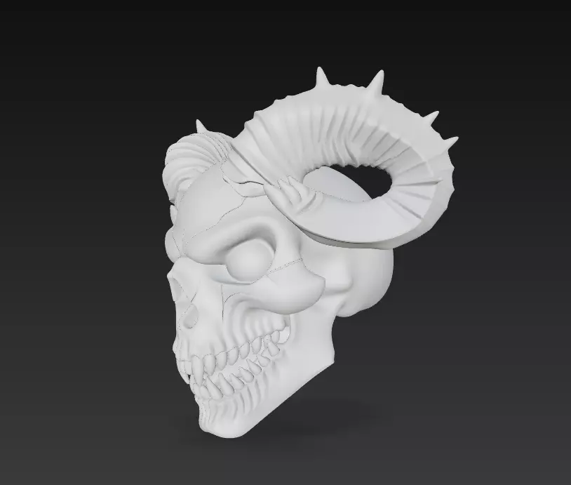 Horned Evil Skull - Demon Overlord Sculpture with Glowing Eyes 3D print model_9